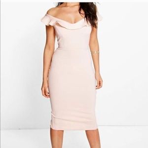 Boohoo blush pencil off shoulder dress